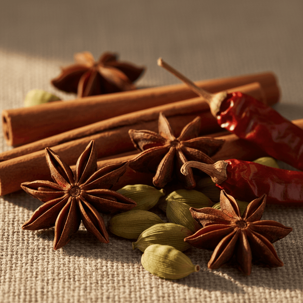 Chef's hands blending spices in a dark kitchen