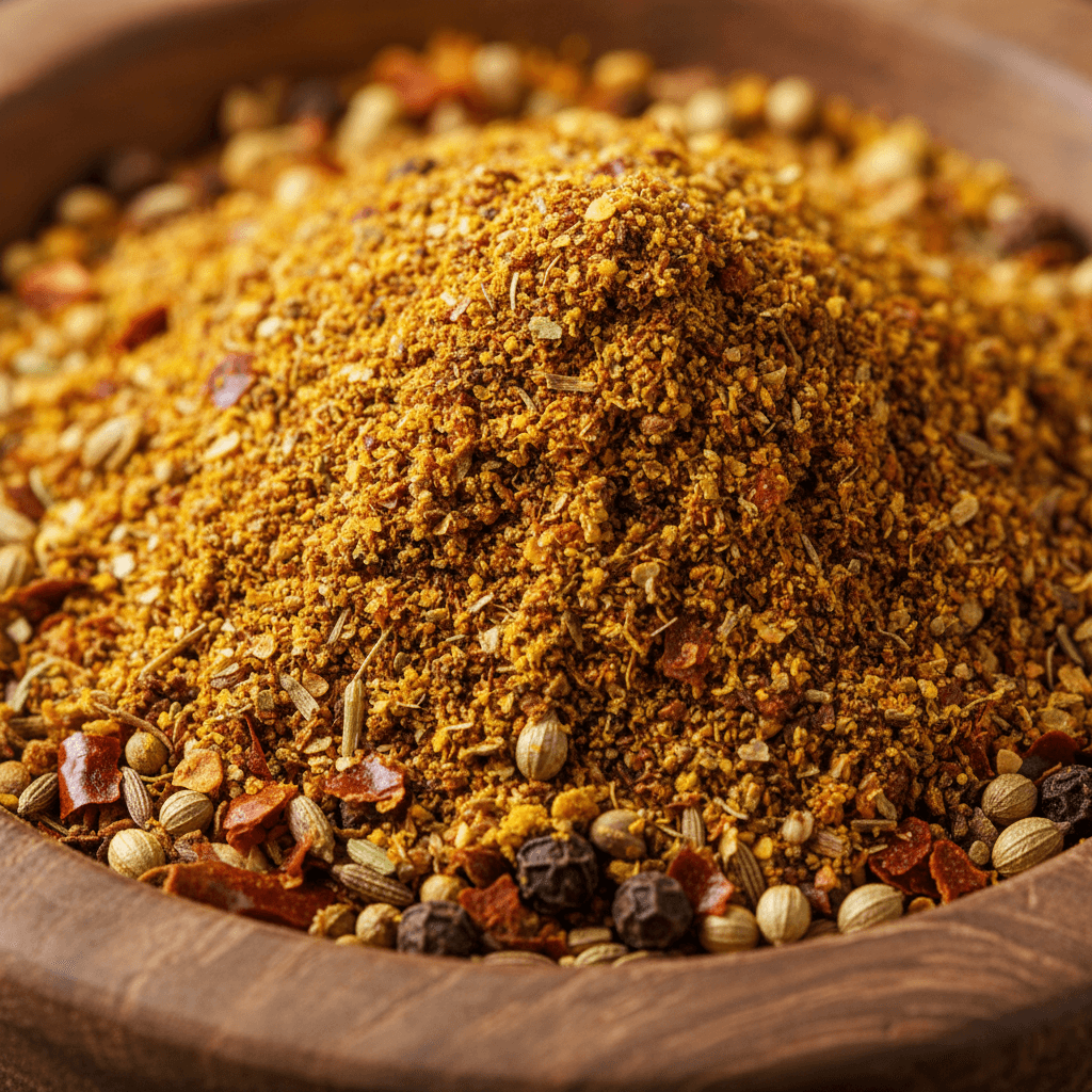Close-up of a signature garam masala blend texture